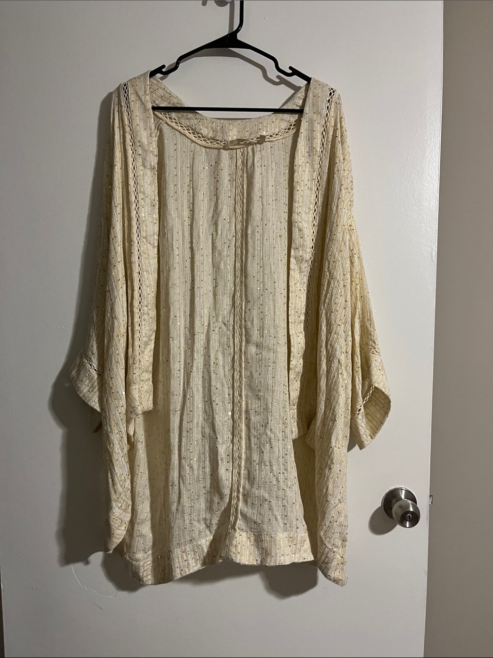 Soft Surroundings Cream Crochet-Trim Open Cardigan